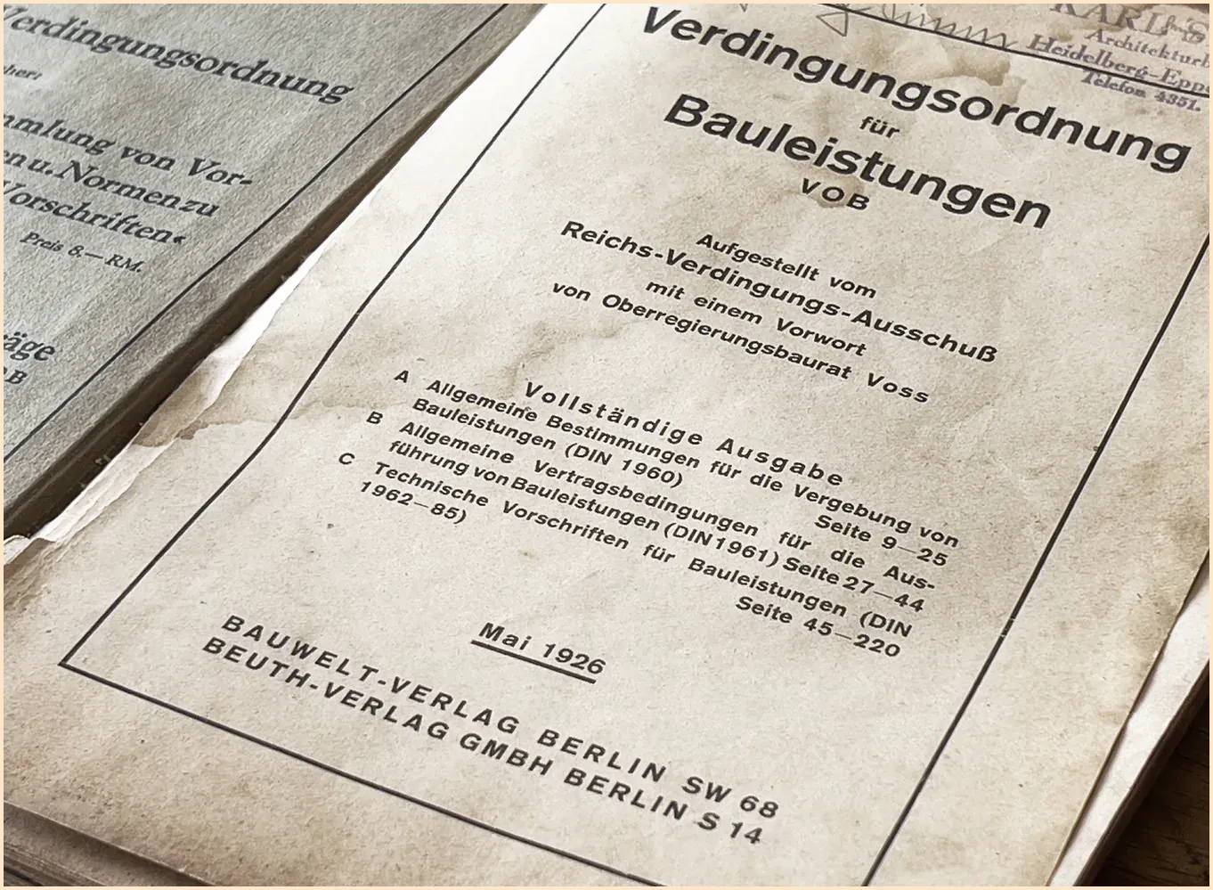 Titelblatt der Verdingungsordnung für Bauleistungen VOB, Ausgabe Mai 1926